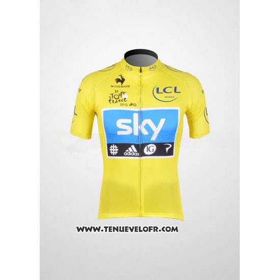 2012 Maillot Ciclismo Sky Lider Azur et Jaune Manches Courtes et Cuissard